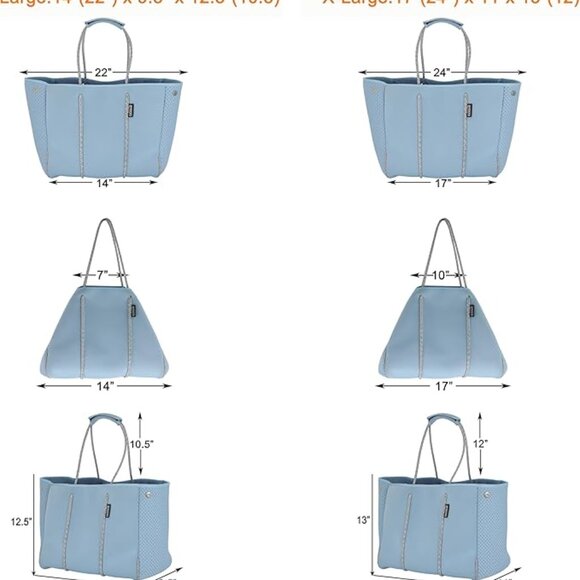 QOGiR Neoprene Multipurpose Gym Bag Tote with Inner Zipper Pockets -Light Blue - Picture 4 of 14